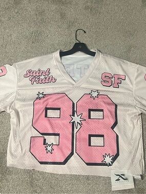 Women’s Pink Mesh Jersey Top with '98' Graphic